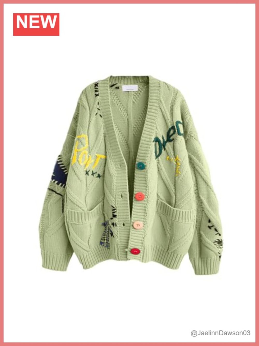 Womens Open Front Cable Knit Cardigan Long Sleeve Button Down Embroidery Sweater